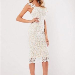 One shoulder white crochet dress
